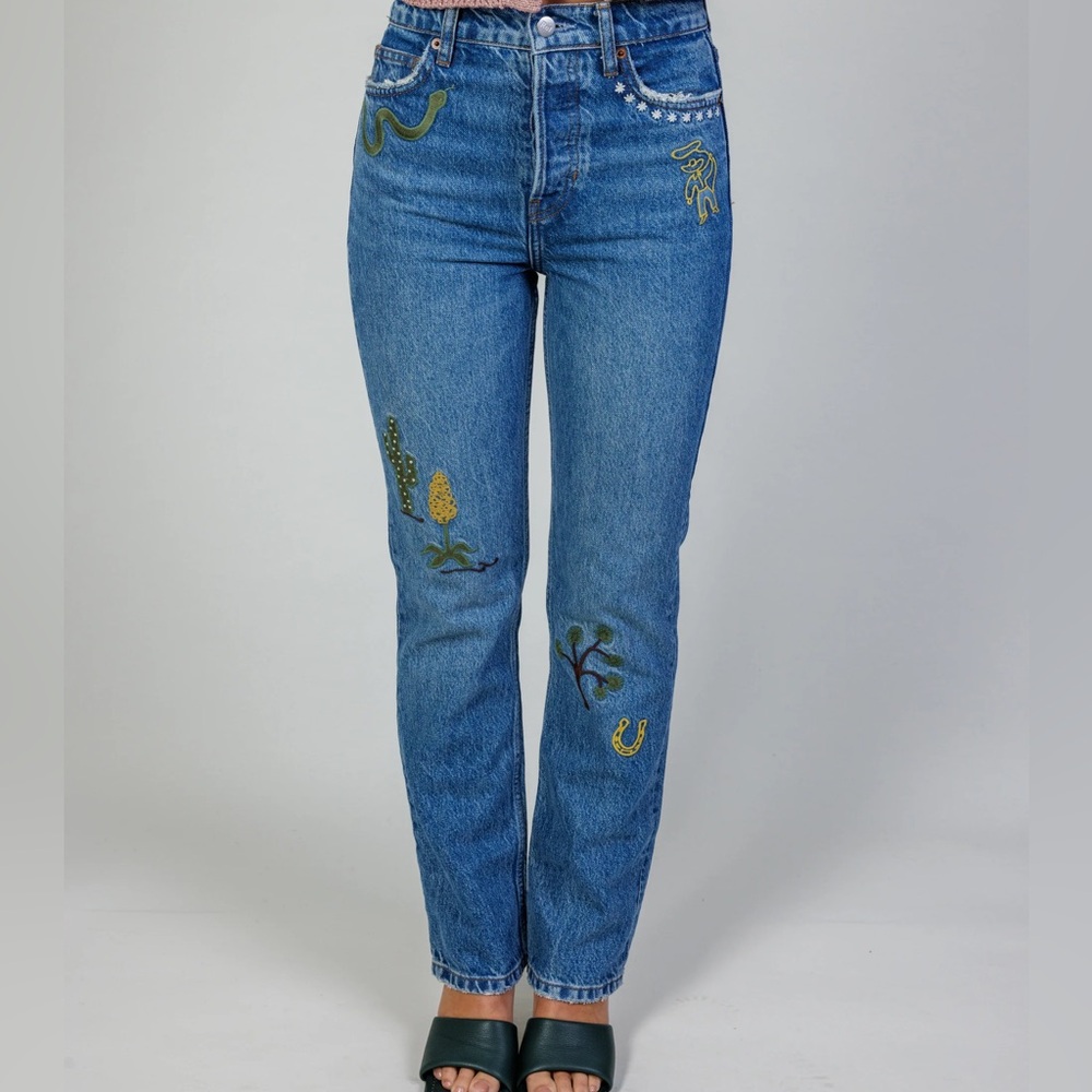 Reformation Cynthia High Rise Cowboy Embroidered Jeans
